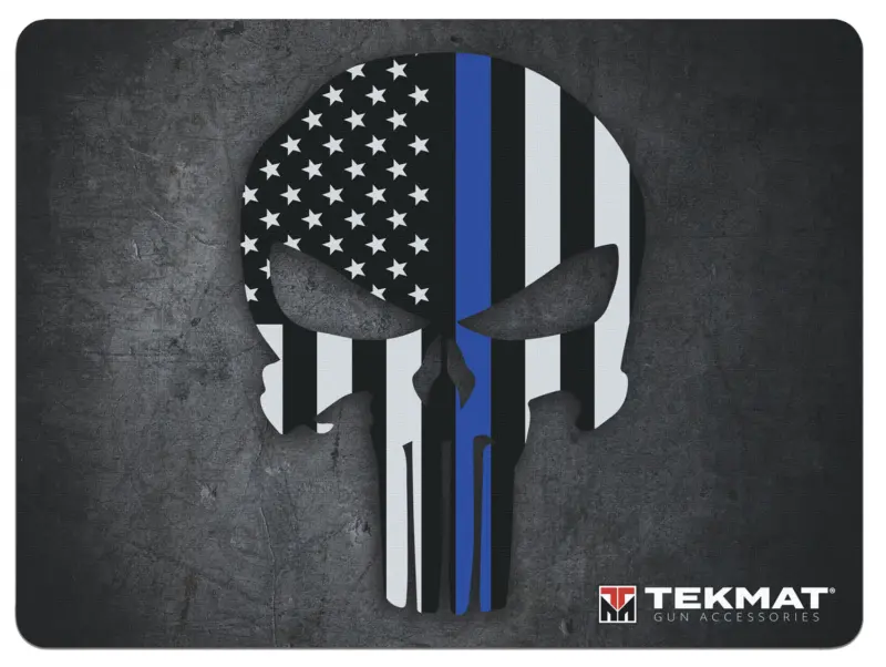 TekMat TEKR20PUNISHER Ultra 20 Cleaning Mat Black/White/Blue Rubber 15"x20" Blue Line Punisher Skull