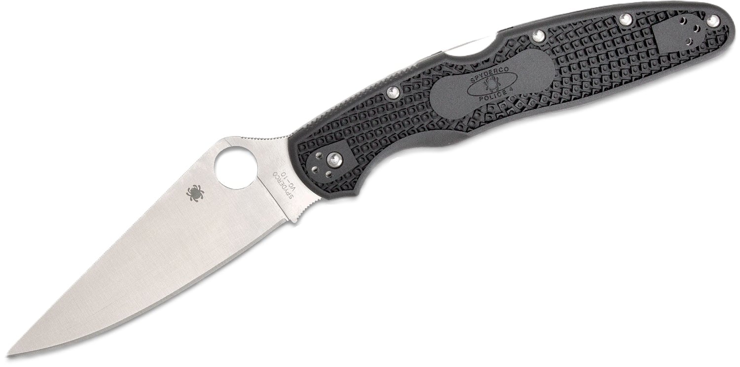 Spyderco Police 4 Lightweight Folding Drop Point Knife, Black - C07PBK4