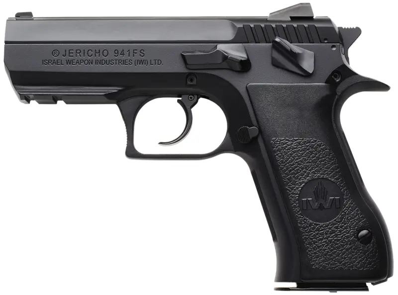 IWI US J941FS910ORP Jericho 941 Mid-Size Frame 9mm Luger 10+1 3.80" Black Chrome Lined Steel Barrel, Black Serrated Steel Slide Frame w/Beavertail Picatinny Rail, Black Textured Grips