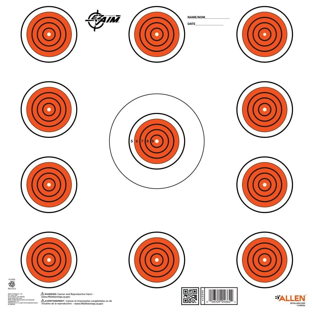 EZ Aim Indoor Square 11-Spot Target, Orange/White, 13 Pack - Indoor Shooting Range Targets - 15245