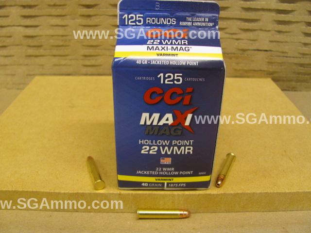 125 Round Box – 22 WMR 40 Grain Jacketed Hollow Point CCI Maxi-Mag Varmint Ammo – 920CC