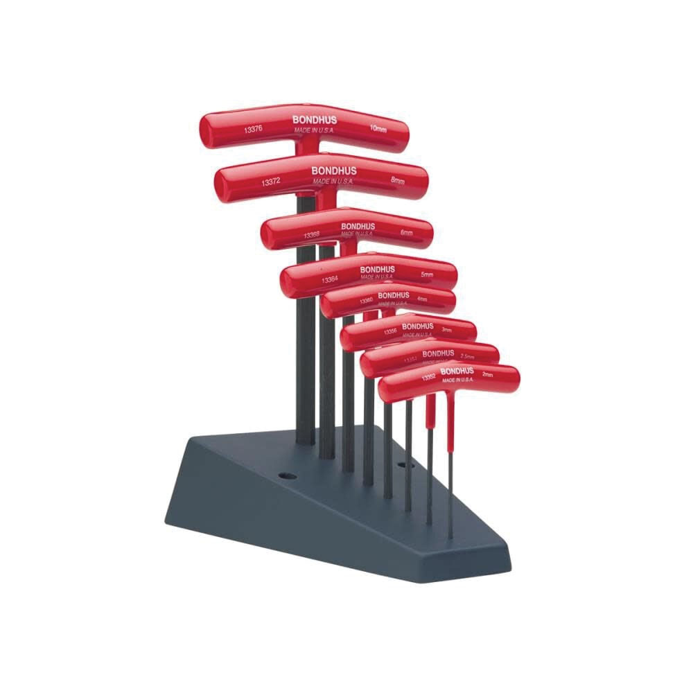 Bondhus HTX80M/S 8-Piece Graduated Length Hex End T-Handle Set w/Stand, Black/Red