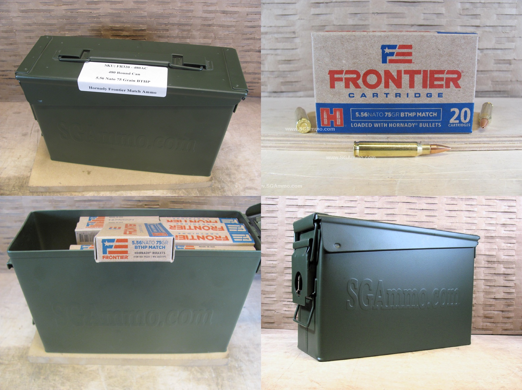 480 Round Can – 5.56 NATO 75 Grain BTHP Match Hornady Frontier Ammo – FR320 – Packed in M19A1 Canister