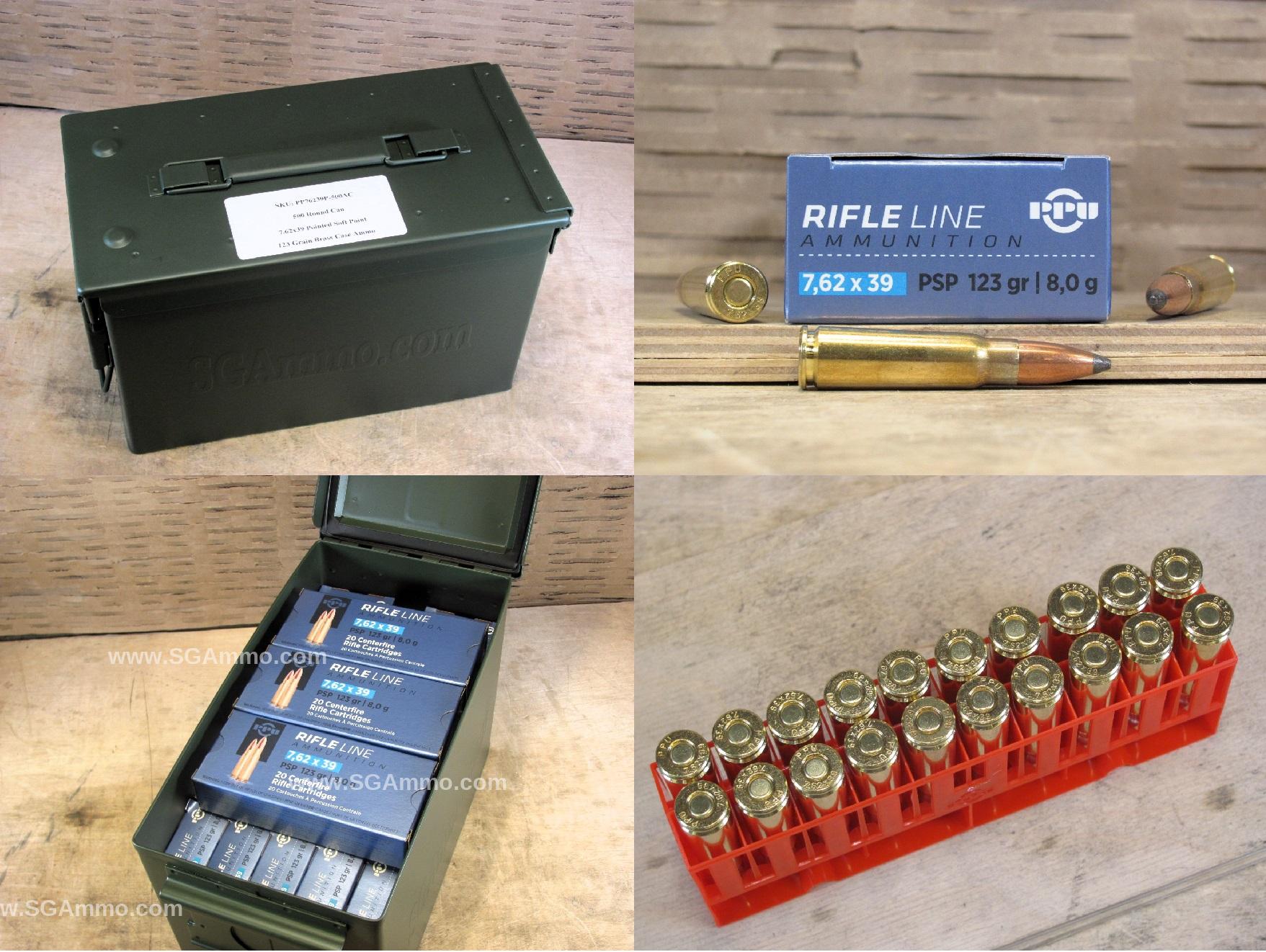 500 Round Can – 7.62×39 123 Grain Soft Point Prvi Partizan Brass Case Ammo – PP76239P – Packed in M2A1 Canister