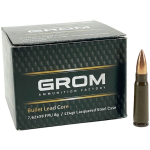 Grom Ammunition Factory, 7.62x39 124 GR Full Metal Jacket, Lacquer Coated, Steel Case, Lead Projectile, Corrosive - 1000 Round Case - Made In Poland