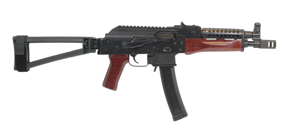 PSA AK-V 9mm Triangle Folder with Cheese Grater Upper Hand Guard Pistol, Redwood