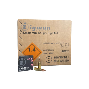 Ammo Inc Igman 7.62x39mm 123gr Lead Core FMJ, Lead Core Bullet, Brass Cased, Boxer Primed, Reloadable, Range Safe - 840 Round Case