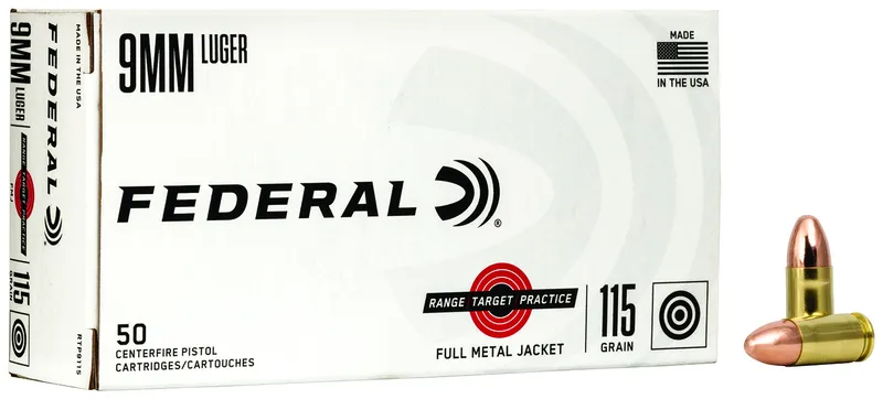 Federal RTP9115 9mm Luger 115gr FMJ Ammo 50 Rounds