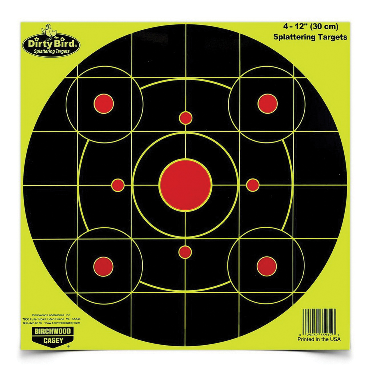 Birchwood Casey Dirty Bird 12" Bullseye Target, Black/Yellow/Red, 25/pack - 35925