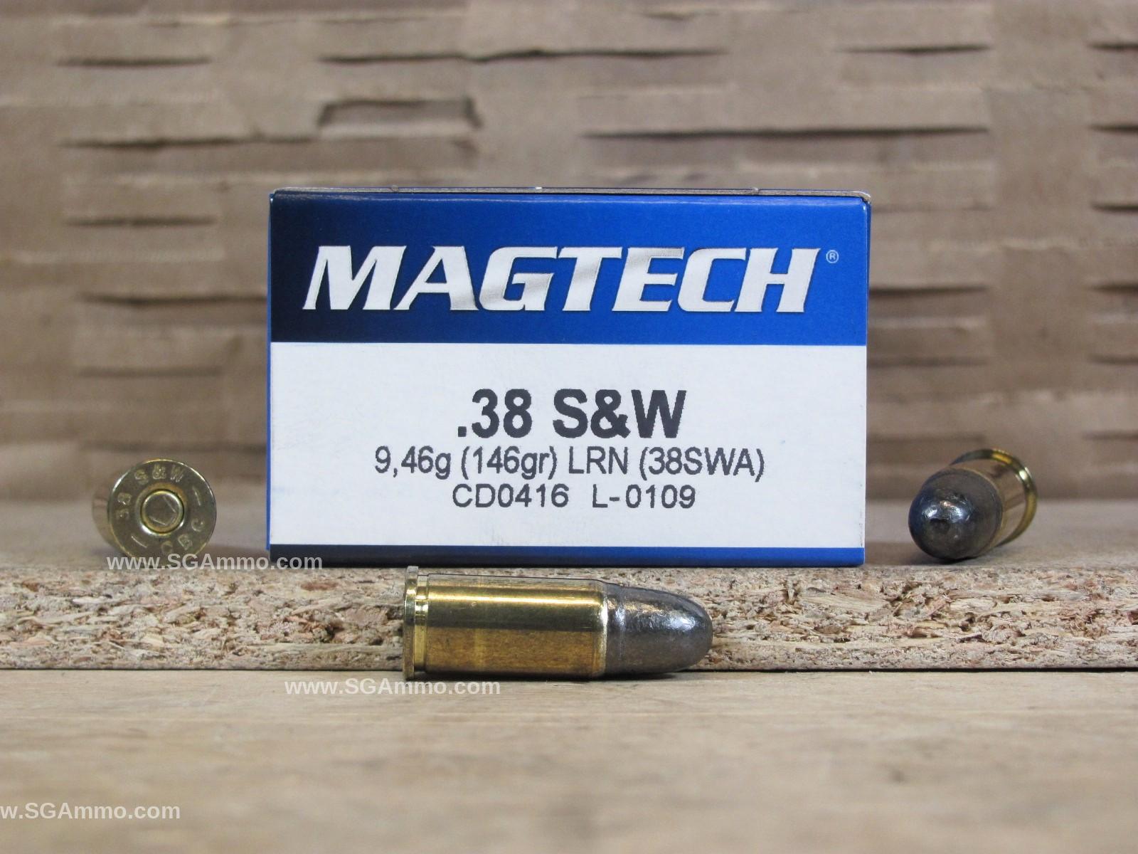 50 Round Box – 38 SW 146 Grain Lead Round Nose Ammo by Magtech – 38SWA