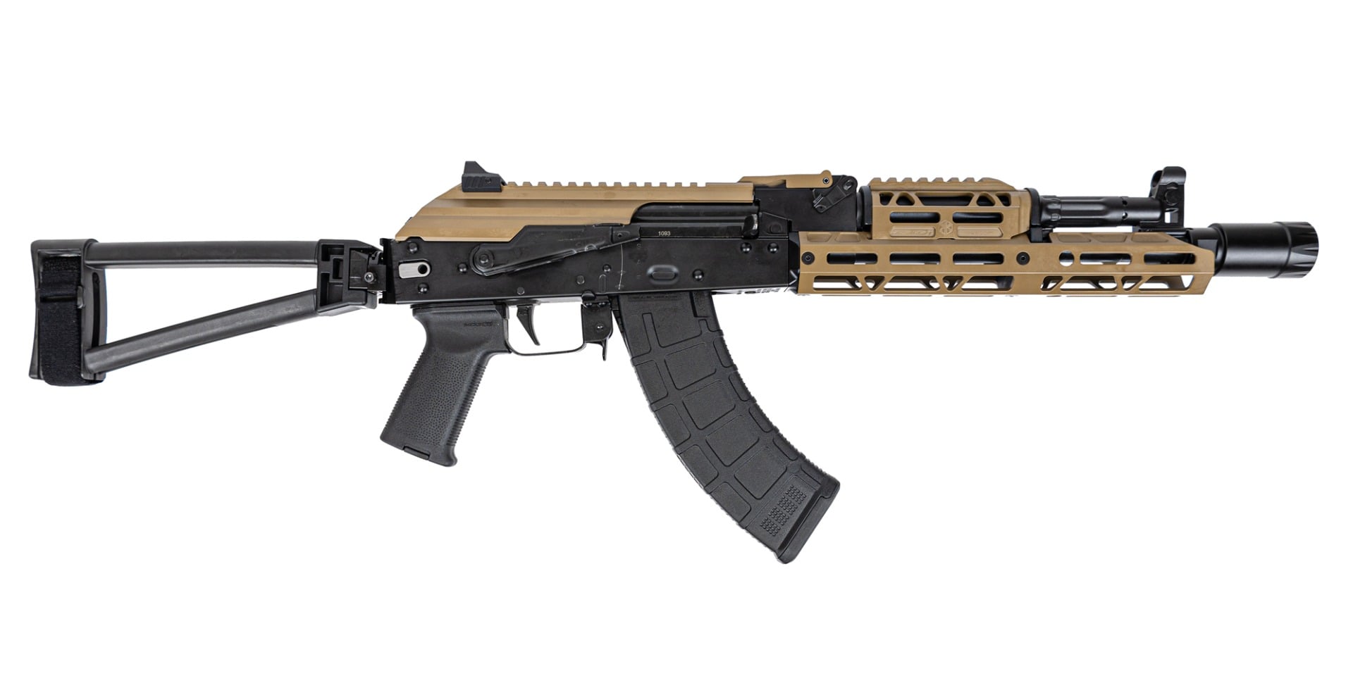 PSA AK-104 Triangle Side Folding Pistol with FDE JL Billet Rail and FDE Picatinny Railed Dust Cover