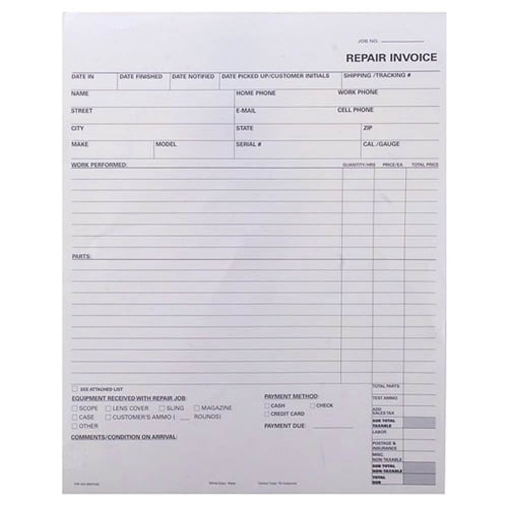 Brownells 2-Part Repair Log Invoice Form