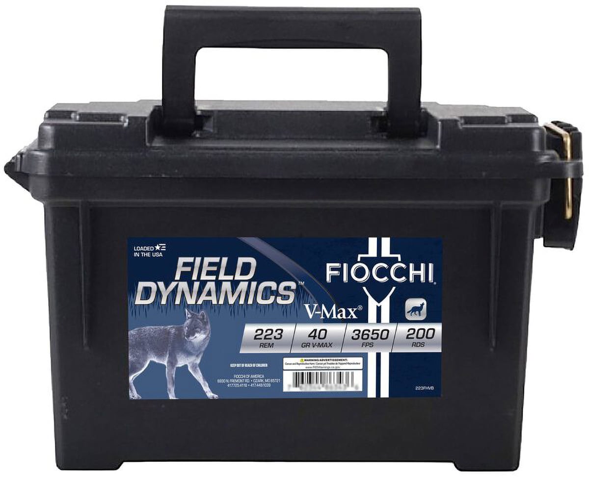 Fiocchi Field Dynamics 40 gr V-Max .223 Rem 200 Round Ammo Can - 223FHVB