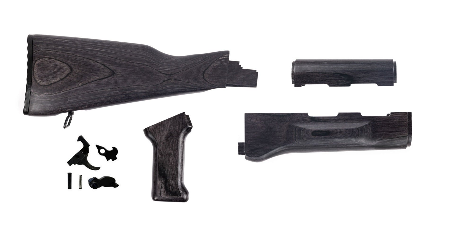PSA AK Black Satin Furniture set w/ PSAK-47 Premium Single Hook Semi-Auto Fire Control Group