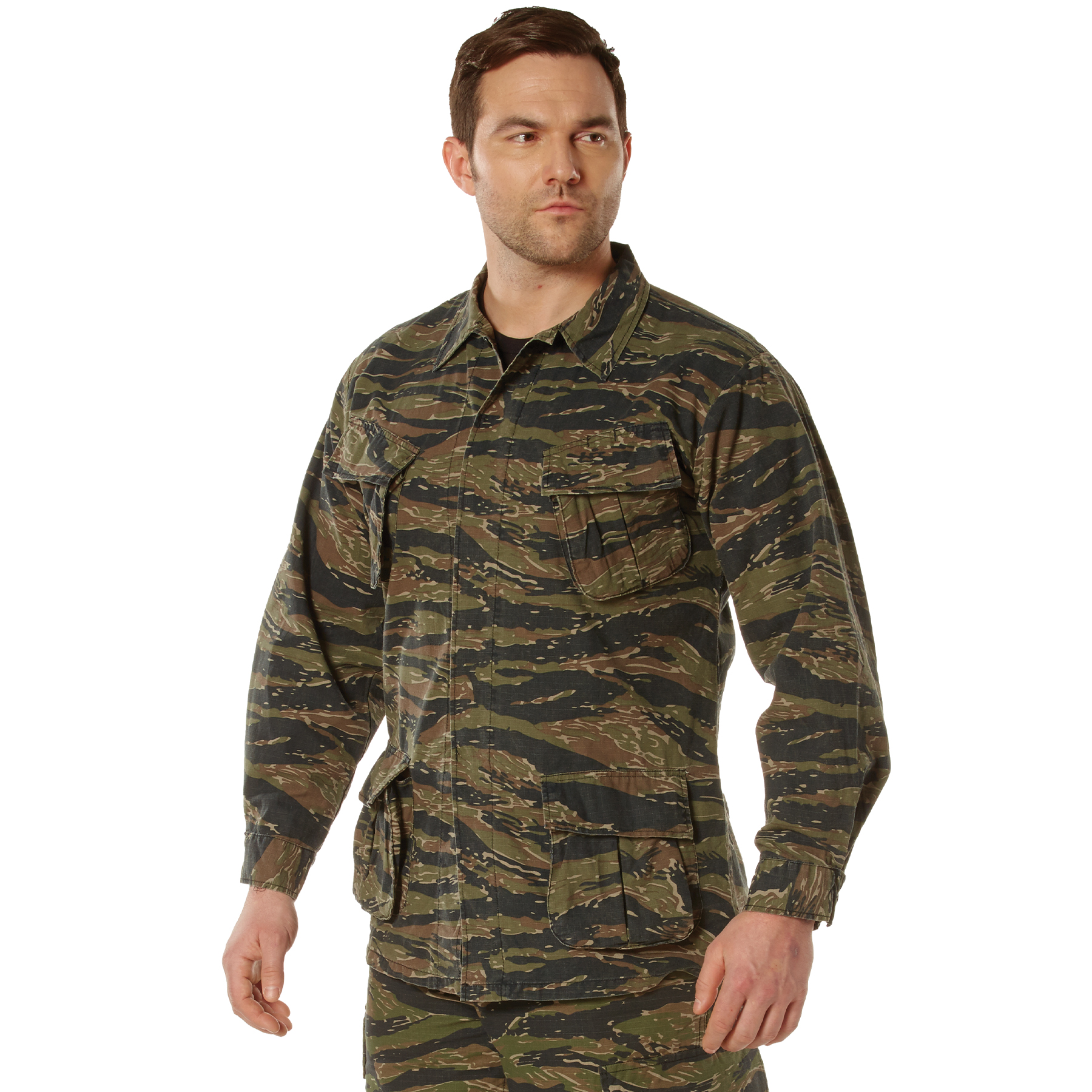 Rothco Vintage Vietnam Fatigue Rip-Stop Shirt - Tiger Stripe Camo, Medium
