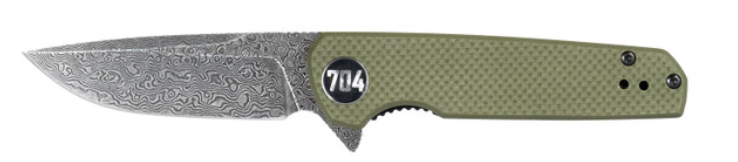 704 Gear Blitz EDC  Compact 2.98" Folding Pocket Knife, Olive Drab Green w/ Damascus Steel