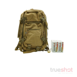 BACKPACK DEAL: Tan Glock Multipurpose Backpack and 500 Rounds of Ammo - Maxxtech 9mm 115 Grain