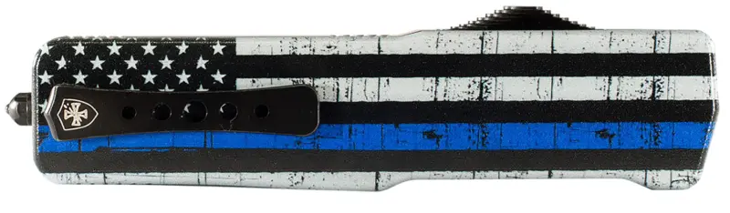 Templar Knife MABTB12 Premium LW We Back You Slim 3.25" OTF Dagger Plain Black Oxide Stonewashed D2 Steel Blade, 5" Black White w/Blue Line Aluminum Handle