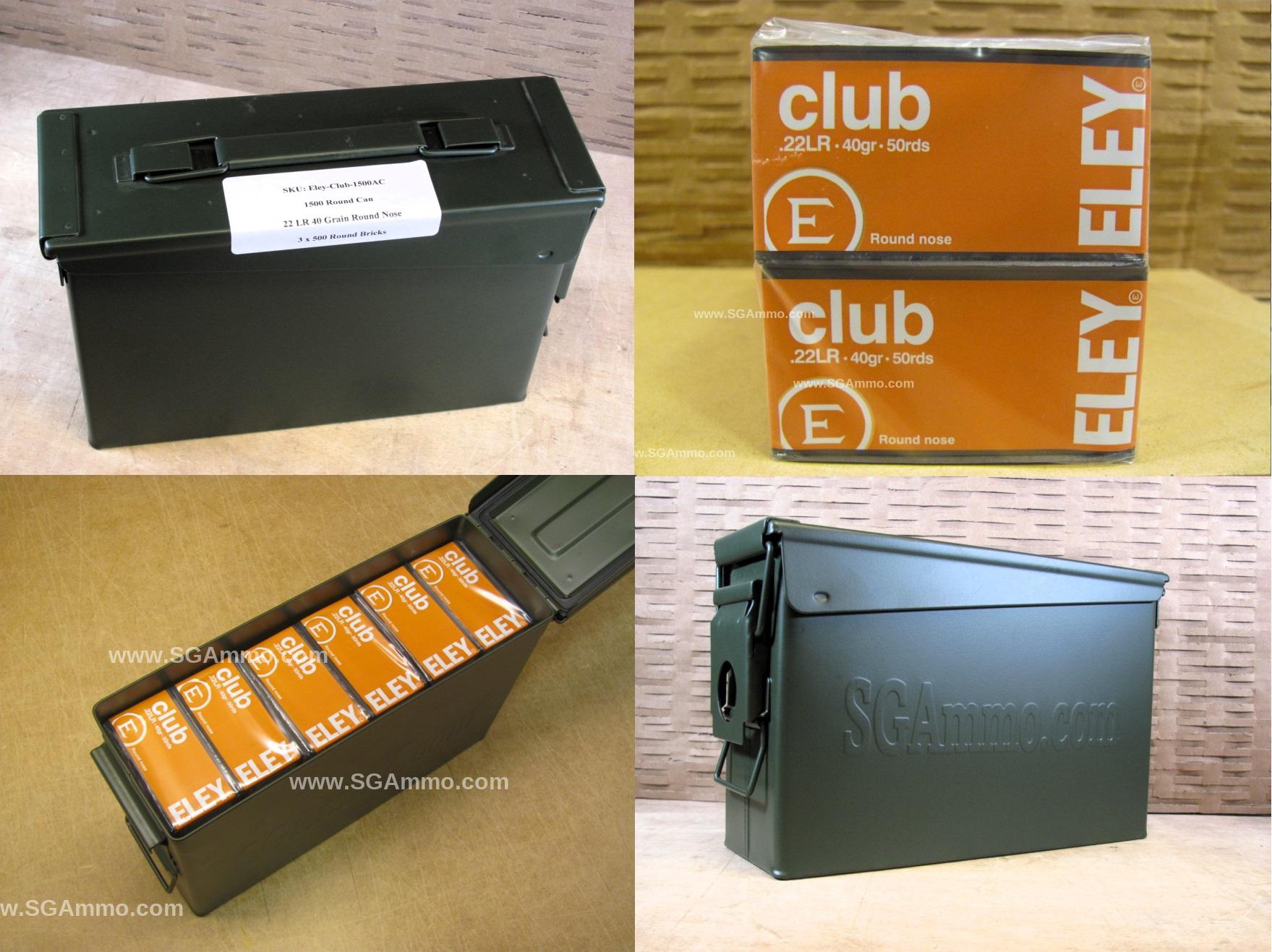 1500 Round Can – 22 LR 40 Grain Round Nose Eley Club Ammo – Packed in M19A1 Canister
