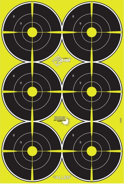 EZ-Aim Non-Adhesive Paper Splash Shooting Targets 6 Spot Bullseyes 8-Pack Black/Chartreuse 12 in x 18 in