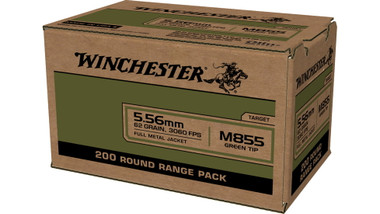 Winchester 5.56x45mm NATO 62 grain Green Tipped Full Metal Jacket Brass Cased Centerfire Rifle Ammo- WM855200
