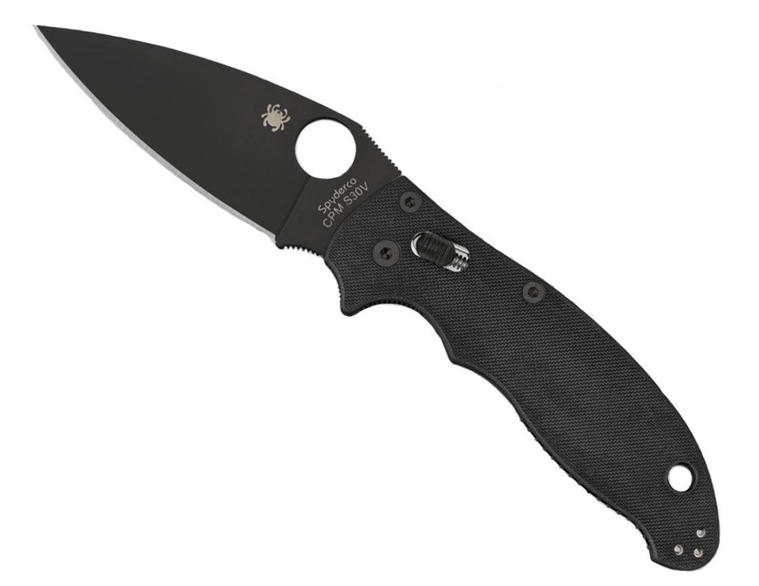 Spyderco Manix 2 G-10 Plain Edge Black Blade Knife, Black - C101GPBBK2