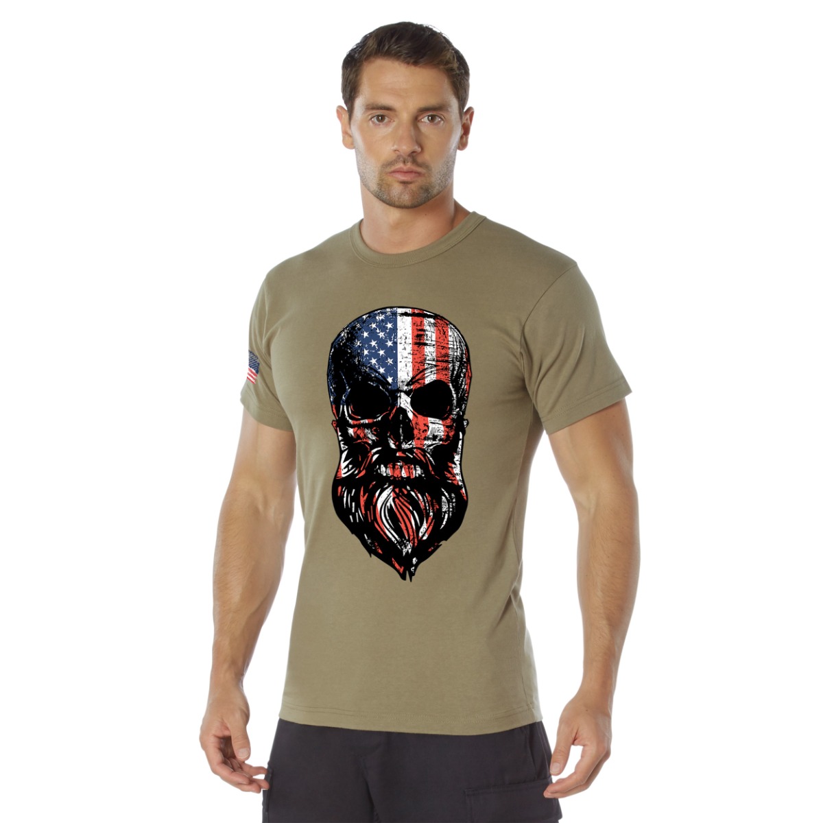 Rothco Us Flag Bearded Skull T-Shirt - Coyote Brown, 3X-Large