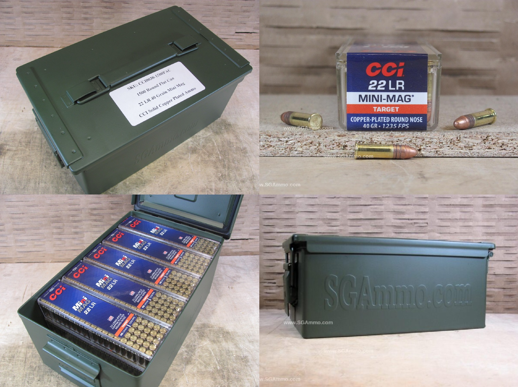 1500 Round Flat Can – 22 LR CCI Mini-Mag 40 Grain Solid Copper Plated Ammo – 0030 – Packed in Metal Canister