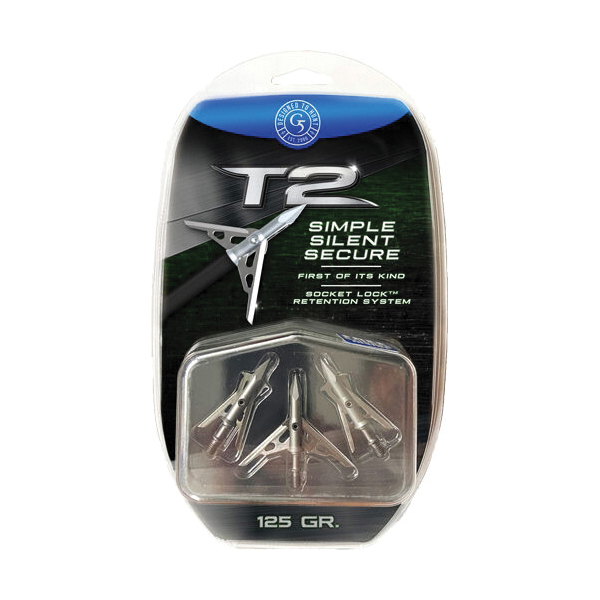 G5 Outdoors T2 125 gr Ballistic Match Point Practice 2-Blade Expandable Broadhead, Gray Pack of 3