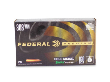 Federal Premium Sierra MatchKing .308 Winchester 168 Grain Boat-Tail Hollow Point Centerfire Rifle Ammunition