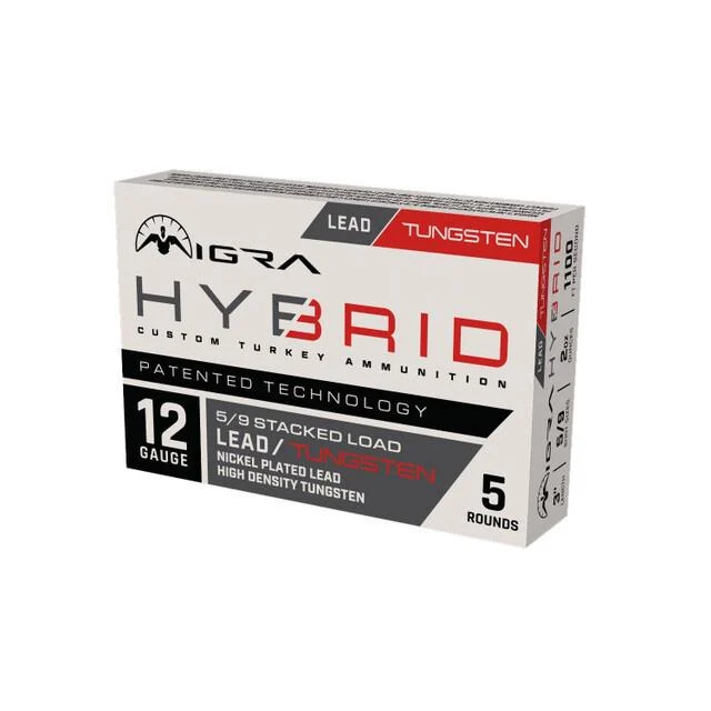 Migra Hybrid HD Tungsten/Nickel Plated Lead Stack Shotshells 12ga 3" 2oz 1100 fps #5 #9 5/ct