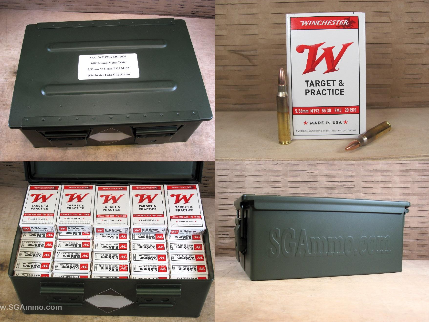 1000 Round Crate Canister – 5.56mm 55 Grain M193 FMJ Winchester Lake City Ammo – WM193K
