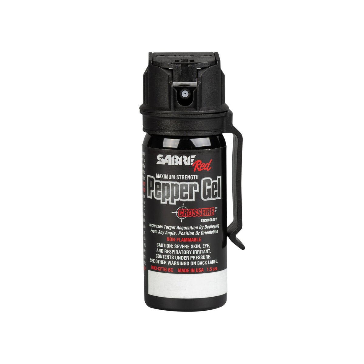 Sabre Crossfire Pepper Gel w/Belt Clip, 1.5 oz Black
