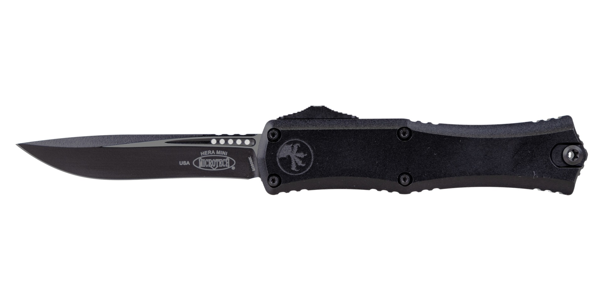 Microtech Hera II Mini Recurve Tactical OTF Drop Point Knife, Black - 1705M-1T