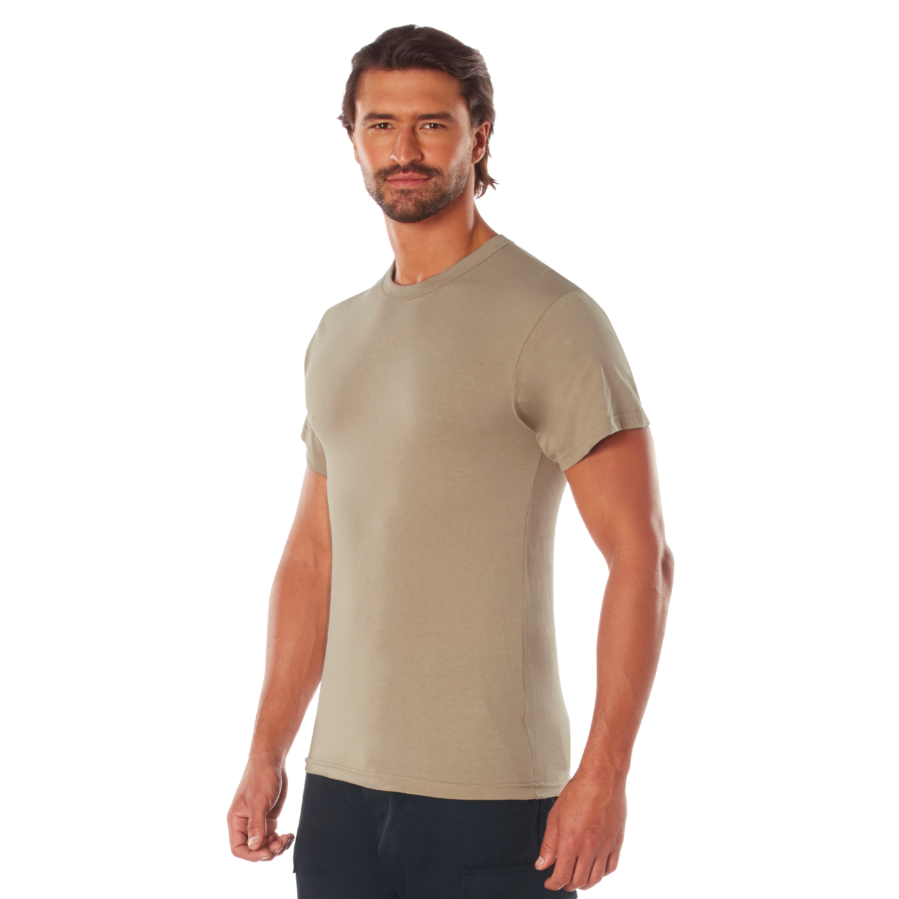 Rothco Solid Color T-Shirt With Cotton - Polyester Blend, Khaki, Medium