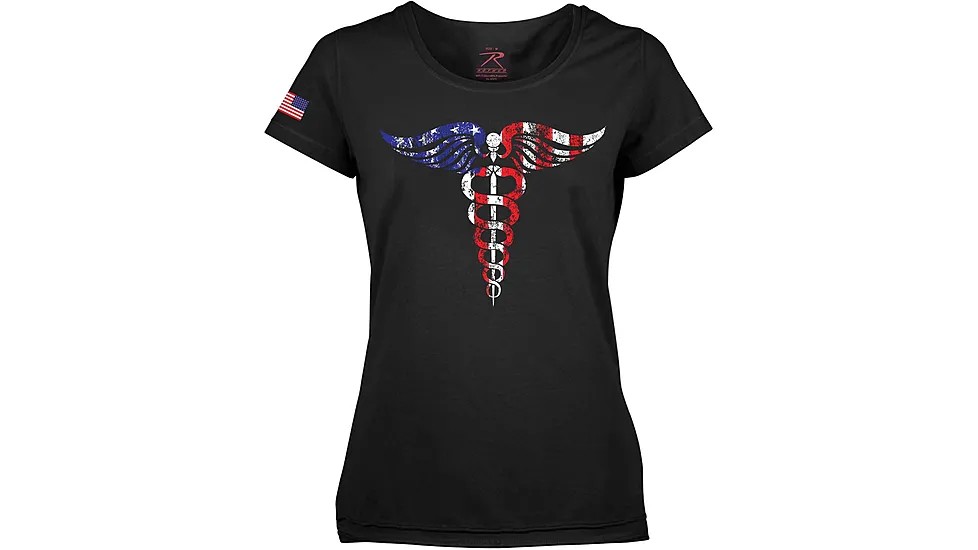 Rothco Womens Medical Symbol Caduceus Long Length T-Shirt - Black, Large