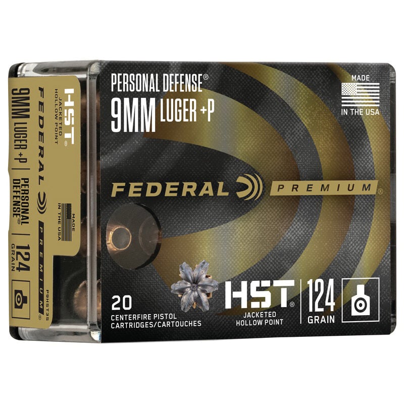 Federal P9HST3S Premium Personal Defense 9mmLuger+P 124gr HST Jacketed Hollow Point 20 Per Box/10 Case - Flat Rate Shipping Under 30lbs! - No Credit Card Fees