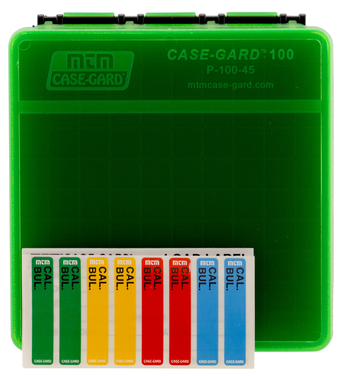 MTM Case Gard P-100 100 Round Flip-Top Ammo Box, 1.3" OAL, Clear Green/Black - P1004516T