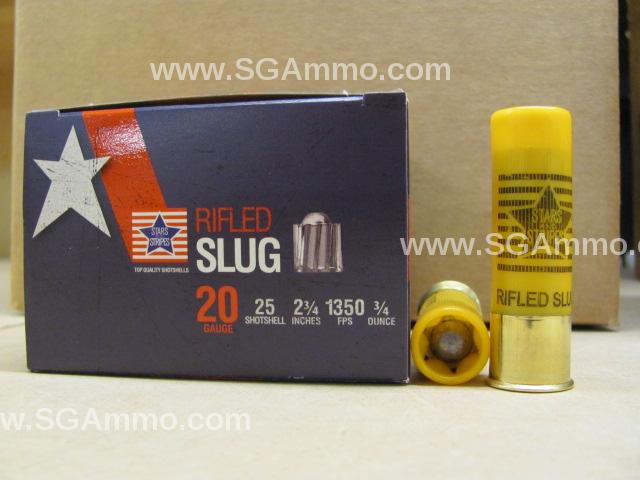250 Round Case – 20 Gauge – 3/4 Oz Slug – 2.75 inch – 1350 FPS – Stars and Stripes Brand – CSLUG21