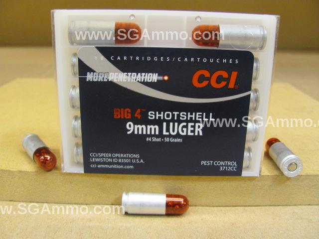 10 Round Box – CCI 9mm Luger Big 4 Aluminum Case Shotshell Number 4 Shot for Pest Control – 3712CC