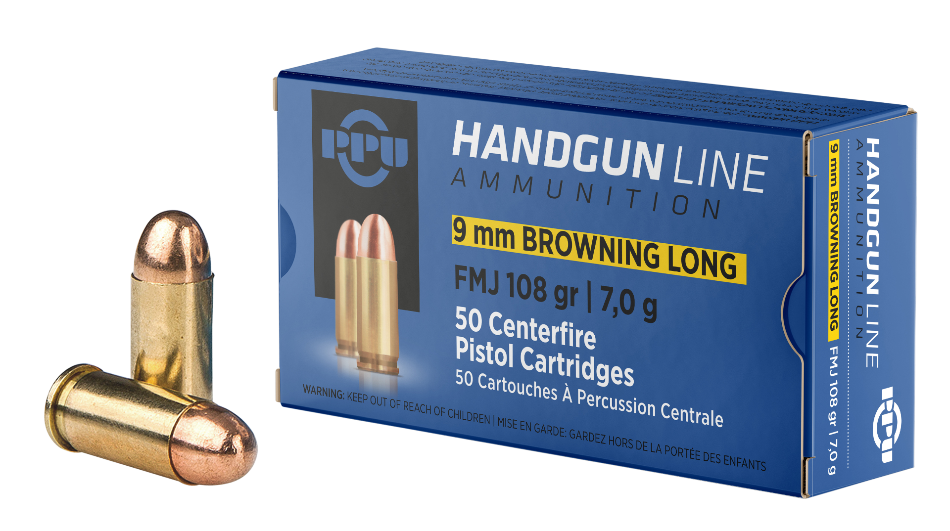 PPU PPH9BL9mm Browning Long 108gr Full Metal Jacket 50 Per Box/20 Case - No Credit Card Fees - Low, flat rate shipping