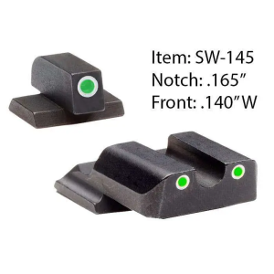AmeriGlo SW145 Classic 3 Dot Night Sight S&W M&P Shield Tritium Green w/White Outline Front Tritium Green w/White Outline Rear