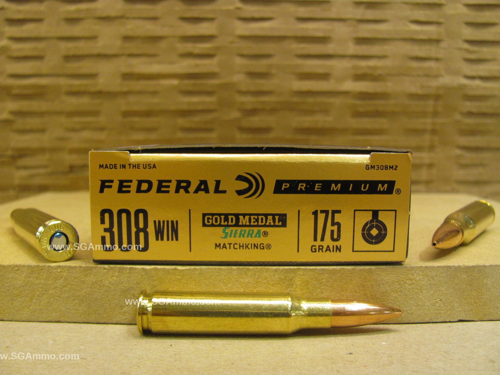 20 Round Box – 308 Win Federal Gold Medal Match Ammo 175 Grain BTHP – GM308M2