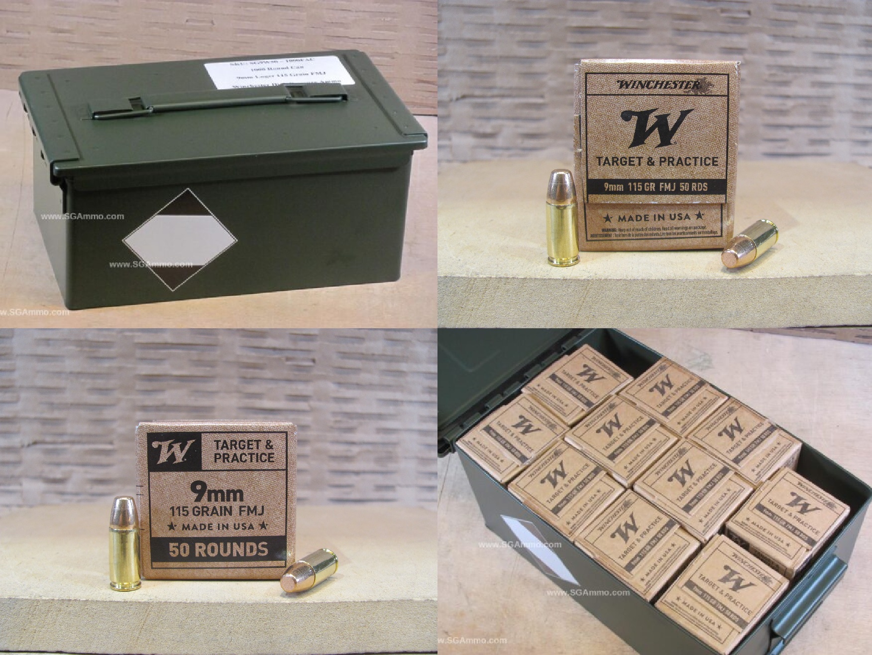 1000 Round Flat Can – 9mm 115 Grain FMJ Winchester High Pressure Ammo – SG9W50 – Packed in Metal Canister