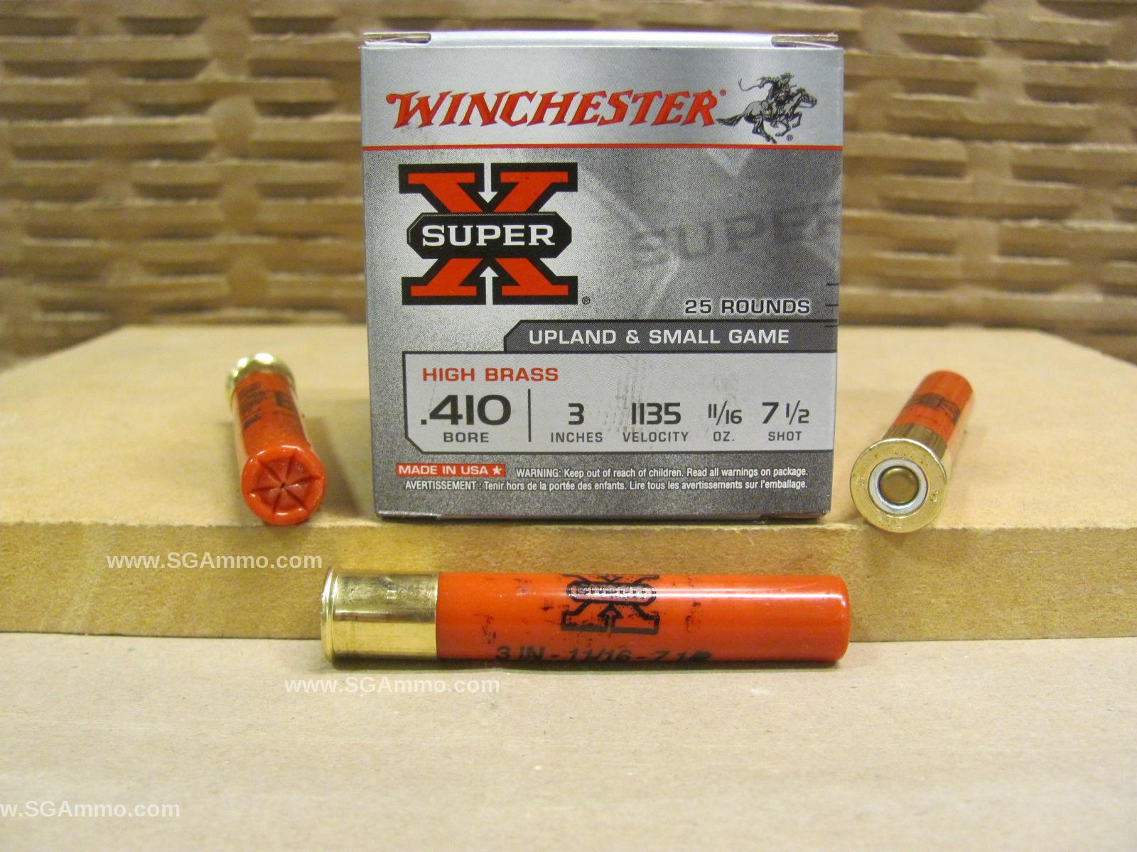 25 Round Box – 410 Gauge 3 Inch 11/16 Ounce 7.5 Shot Winchester Super X High Brass Ammo – X4137