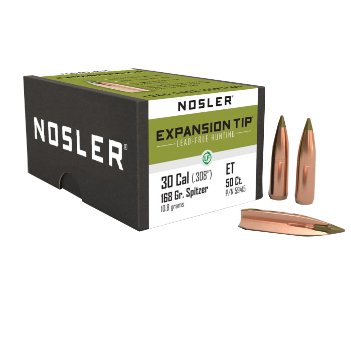 Nosler Expansion Tip .30 Cal CBTPT Rifle Bullet, 168 gr 0.308" 50rds