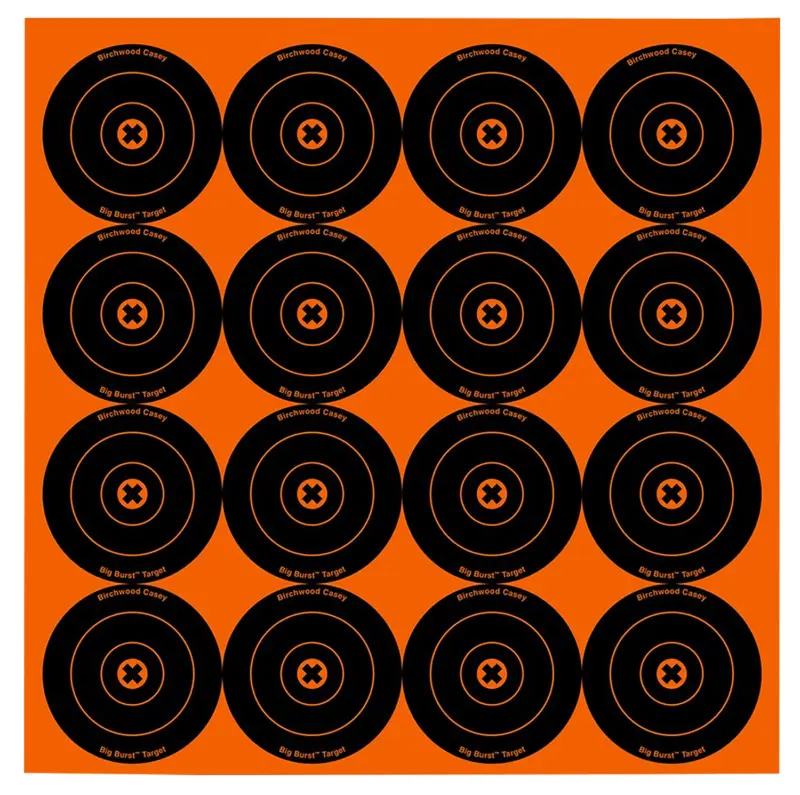 Birchwood Casey 36348 Big Burst Revealing Target Self-Adhesive Paper Black/Orange 3" Bullseye 48 Pack