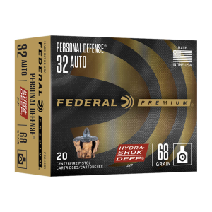 Federal P32HSD1 32 ACP 68 GRHydra-Shok Jacketed Hollow Point 20 Per Box