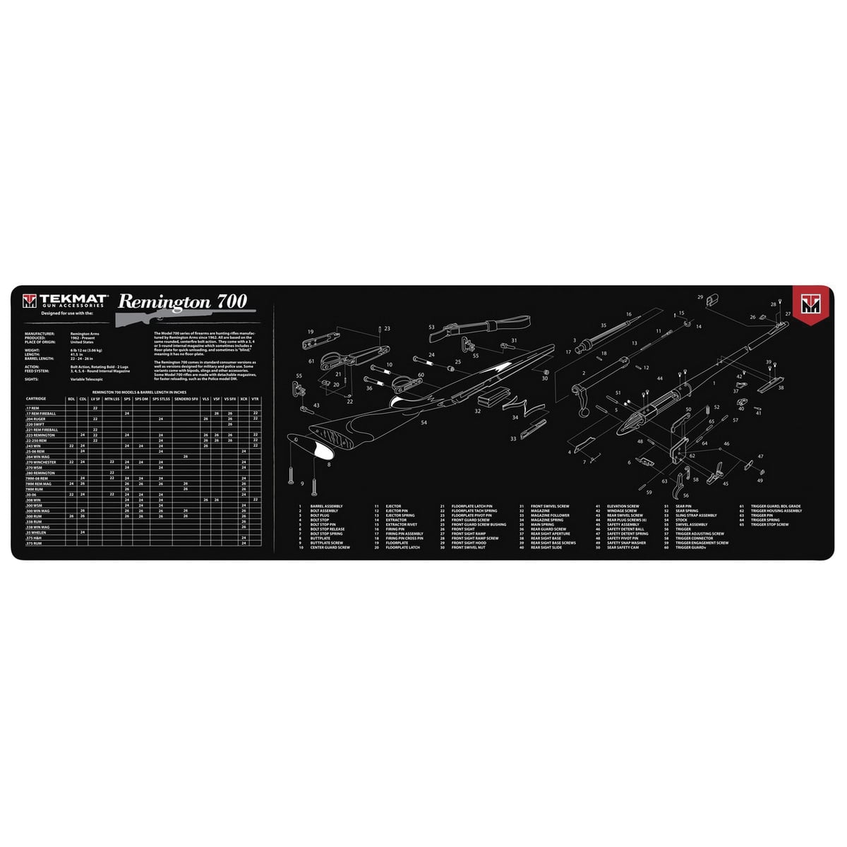 TEKMAT Remington 700 36" x 12" x 0.13" Gun Cleaning Mat, Black