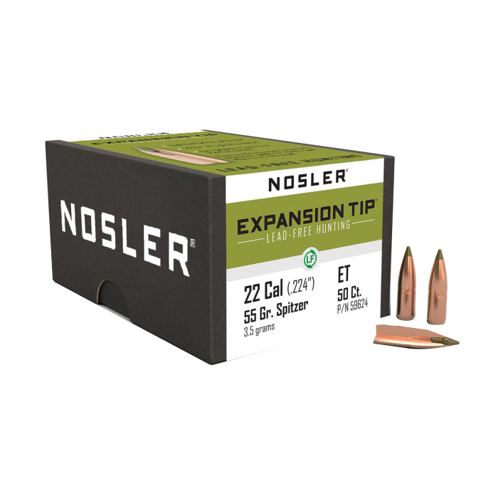 Nosler Expansion Tip .22 Cal CBTPT Rifle Bullet, 55 gr 0.224" 50rds